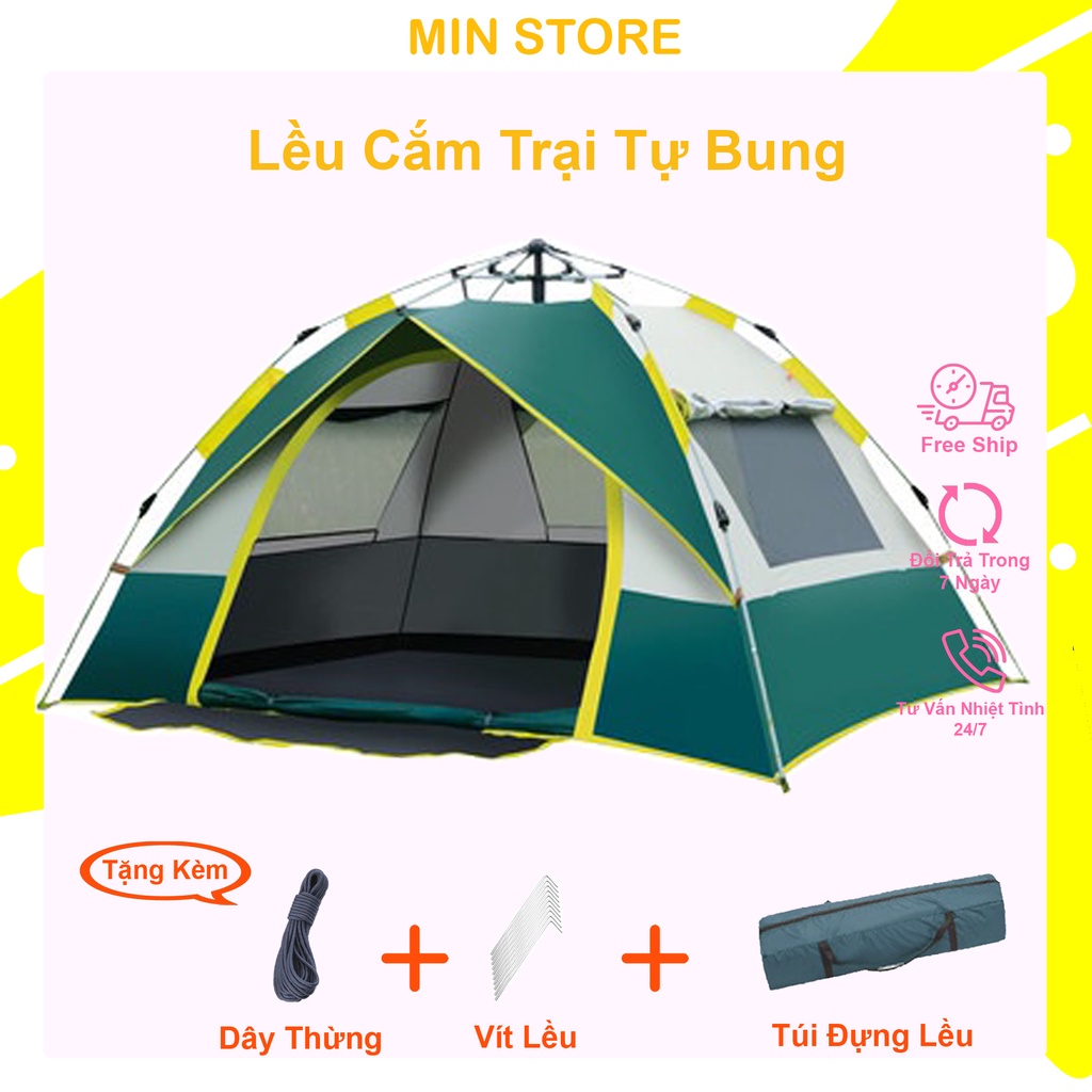 Lều Cắm Trại Lều Dã Ngoại Tự Bung 4-5 Người 2 Cửa 2 Lớp Thông Thoáng- Lều Cắm Trại MinMin