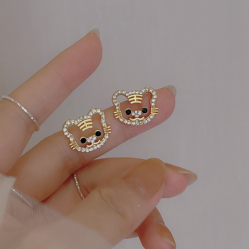 Bông Tai Hình Hổ Nhỏ Bằng Kim Loại Đính Đá Dễ Thương