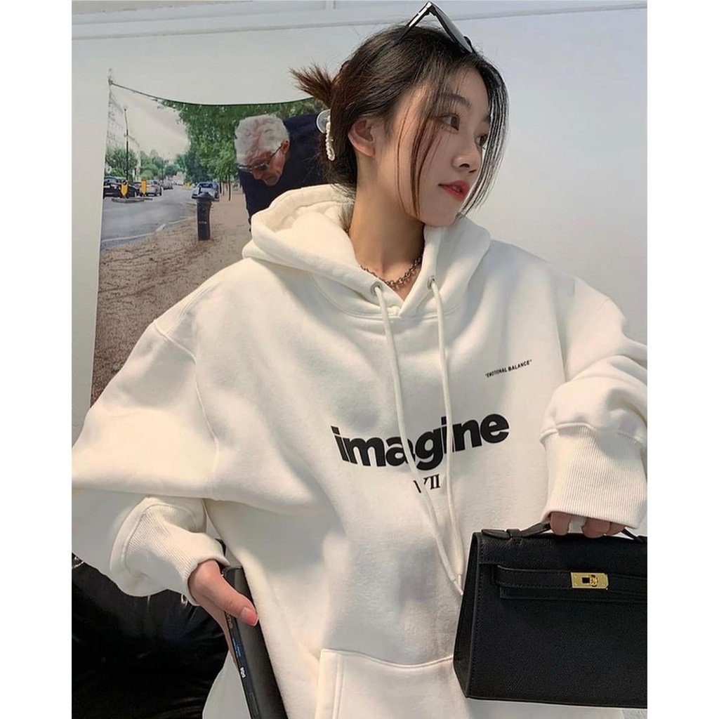 Áo Hoodie Nữ In Chữ Imagine QC Chất Nỉ Dày Mịn Năng Động Cá Tính - Chuu House - CH0071
