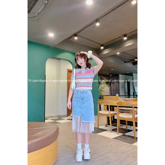 (T.U Bigsize 50-75kg) Áo Croptop Cổ Bẻ Sọc Ngang Hàng QCCC K305