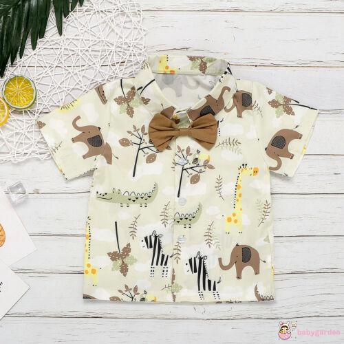 Set áo sơ mi ngắn tay + quần short đính nơ đáng yêu cho bé trai