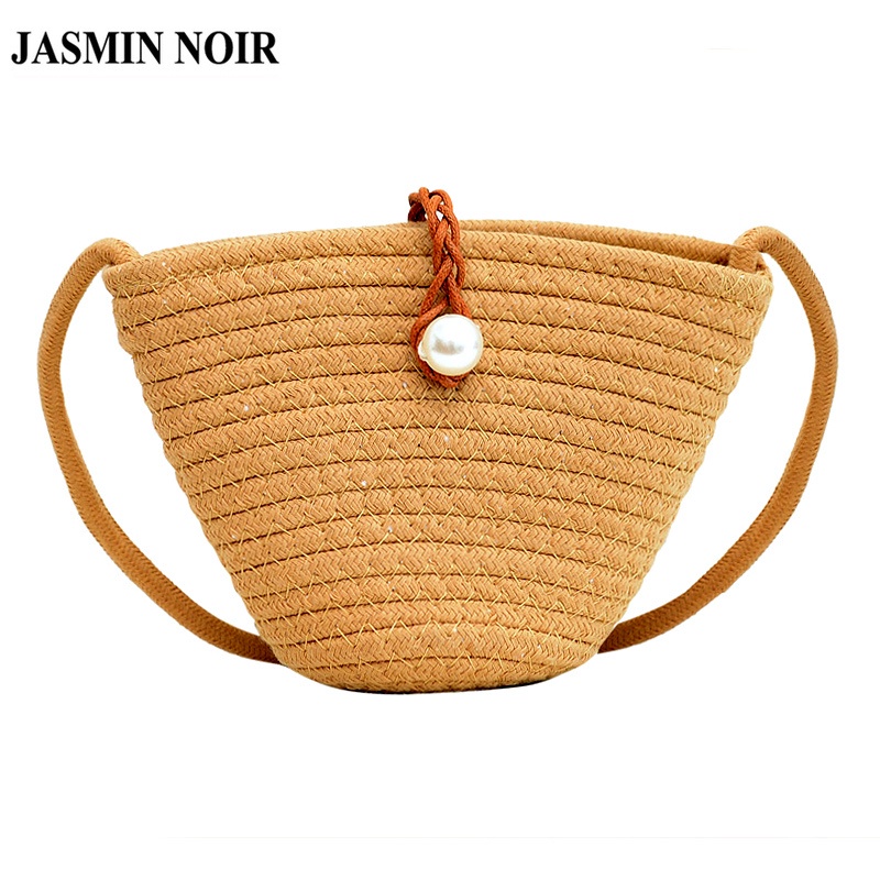 Túi Cói JASMIN NOIR Đeo Chéo Đính Ngọc Trai Giả Thiết Kế Đơn Giản Thời Trang Cho Nữ