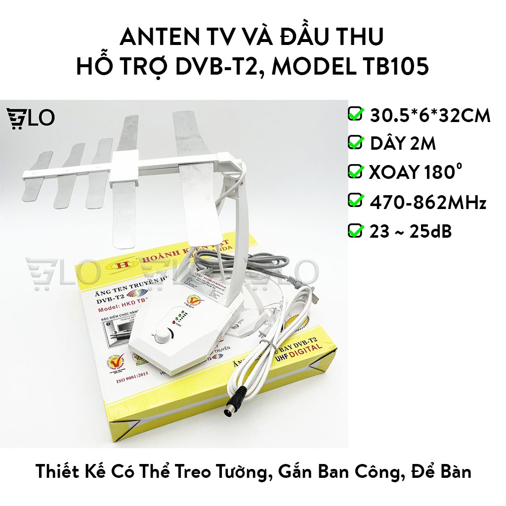 Anten Trong Nhà Cho Tivi Và Đầu Thu Hỗ Trợ DVB-T2, Thiết Kế Tàu Bay Model Tb105 Khuếch Đại Nguồn 220v Kèm Dây 2 Mét