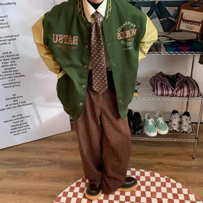 SẴN NÂU Áo khoác bomber varsity jacket form rộng