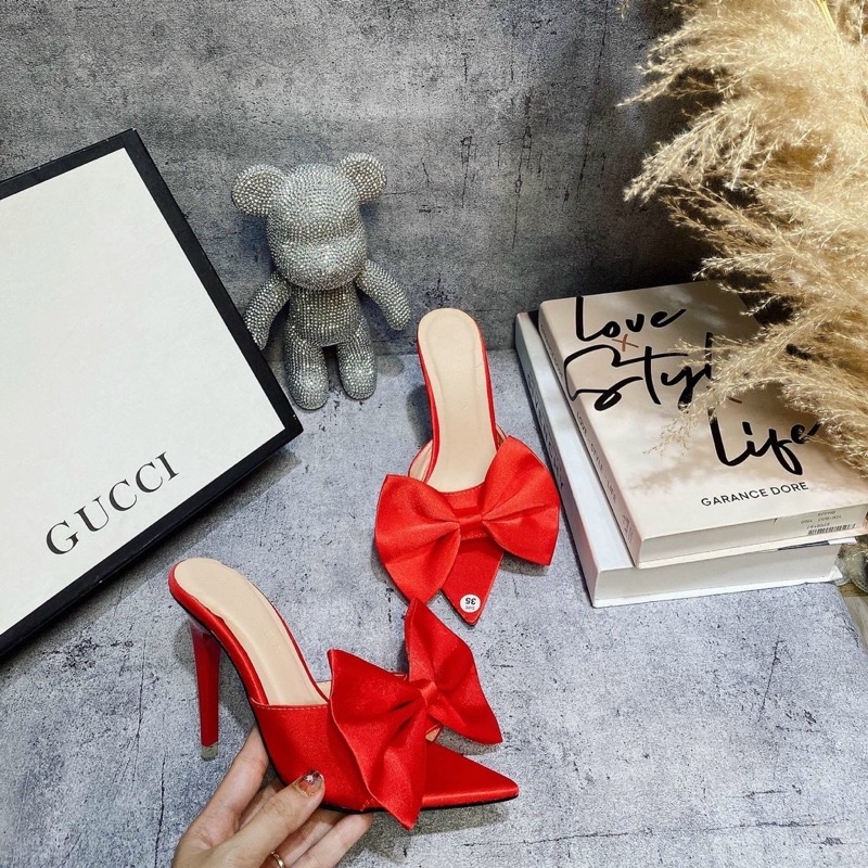 giày guốc nhọn bản nơ 9cm siêu xinh siêu hót