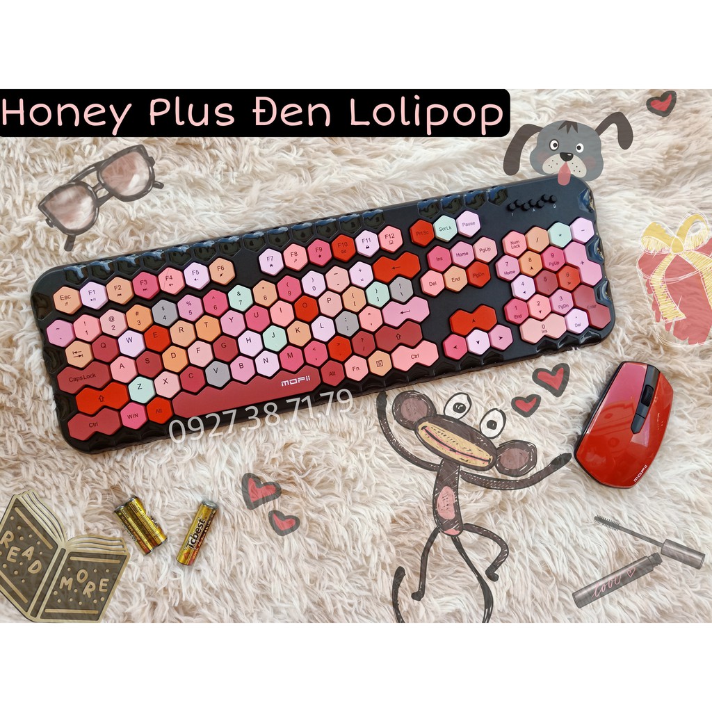 MOFii Honey Plus - Bộ bàn phím giả cơ và chuột không dây - Dùng cho Laptop, máy tính bàn PC, Tivi, iPhone, iPad