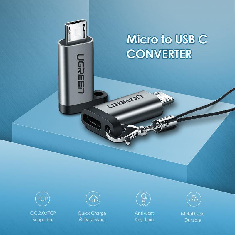 Đầu chuyển cổng Type C sang cổng Micro USB dài 2,5cm UGREEN US282 50590