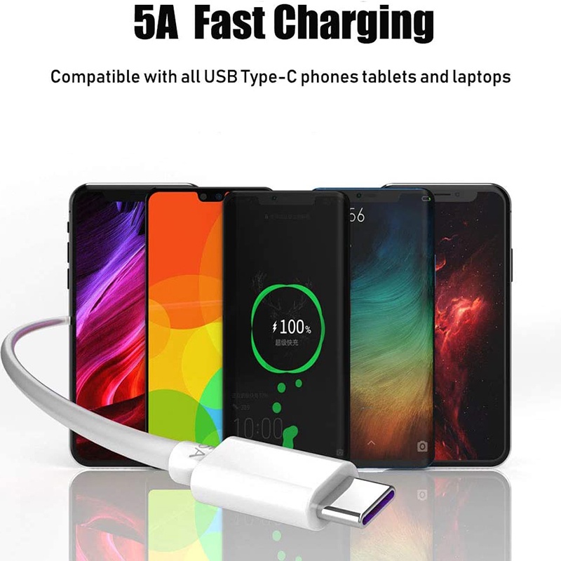 Cáp sạc nhanh USB Type C 5A dài 1m màu trắng cho Huawei / Xiaomi / Samsung