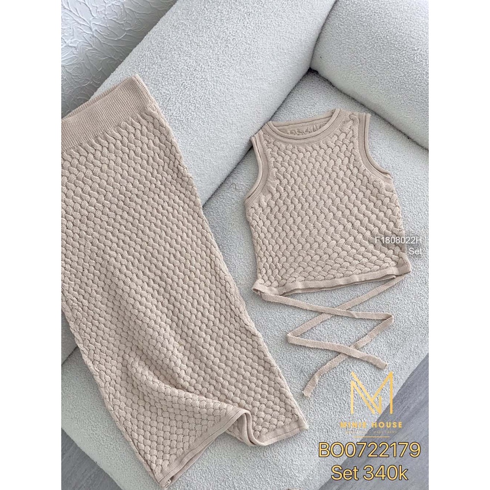 Set len áo croptop cột dây eo sát nách+ chân váy ôm dáng dài!
