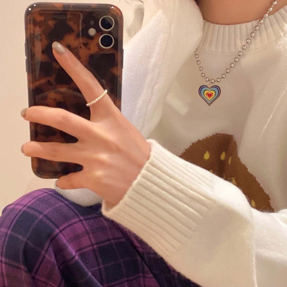 Dây chuyền hợp kim mặt trái tim màu cầu vồng thời trang Hàn Quốc cho nữ