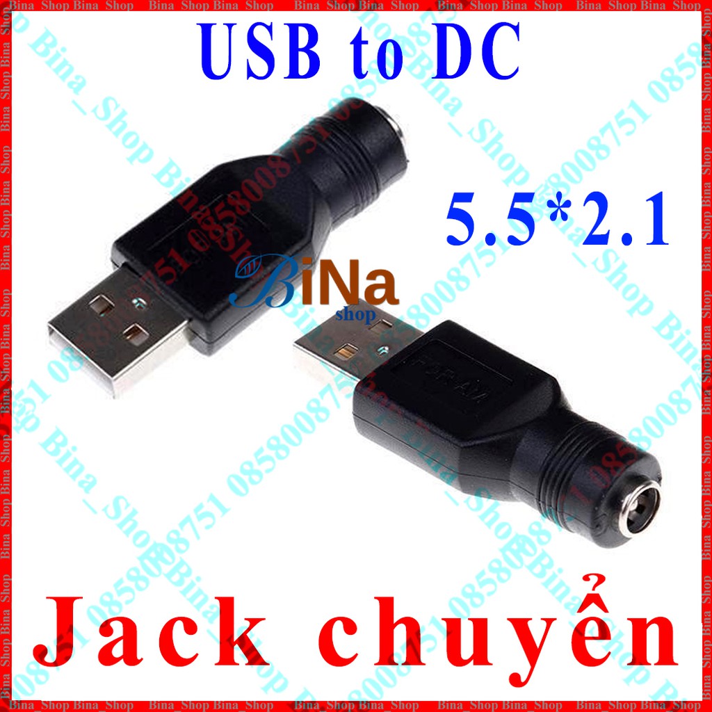 Đầu chuyển USB sang DC 5.5x2.1, Jack chuyển nguồn tiện dụng