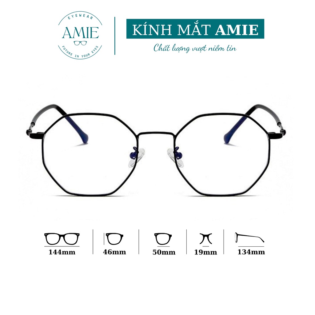 Gọng kính cận nữ AMIE Eyewear mắt đa giác gọng kim loại thời trang đơn giản 9075