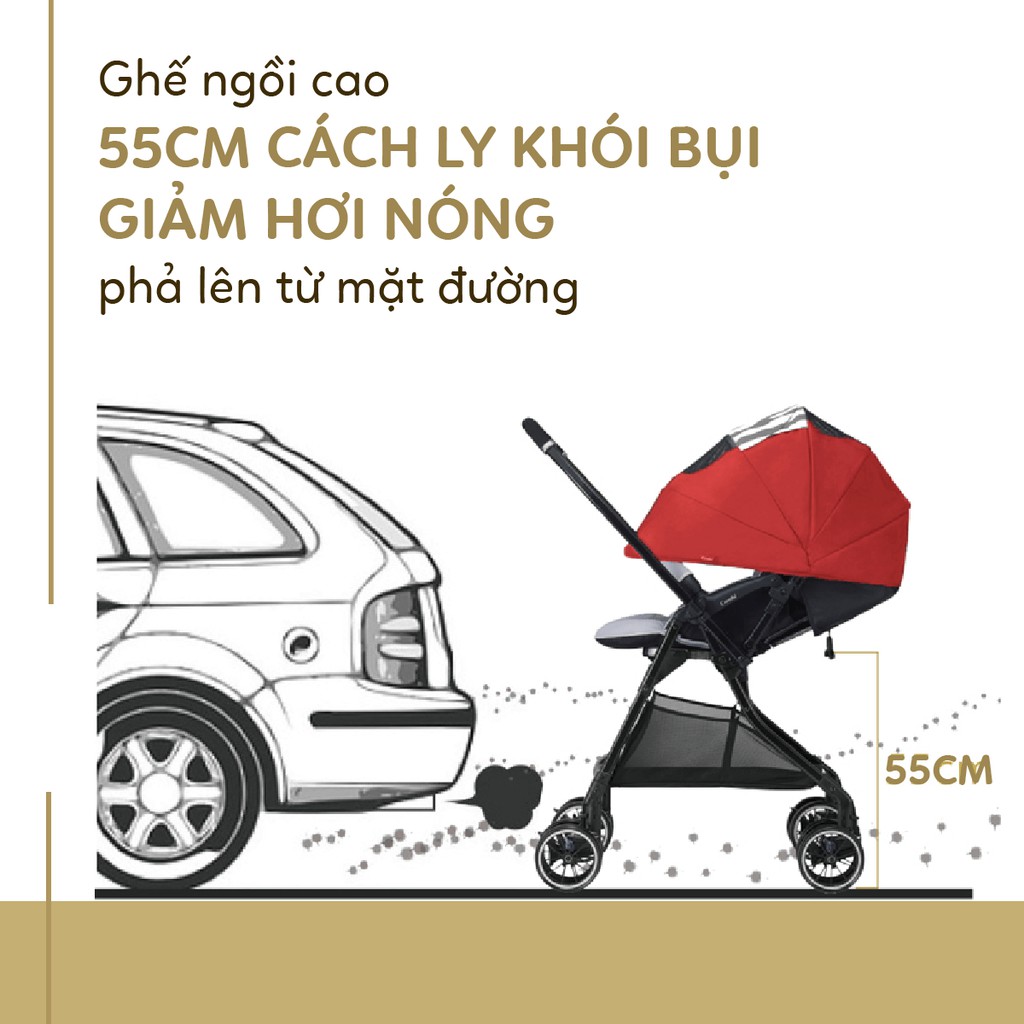 XE ĐẨY COMBI HANDY 4X AIR 4 BÁNH QUAY TỰ ĐỘNG KẺ ĐEN - ĐỎ