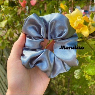 Dây buộc tóc, cột tóc scrunchies satin xanh dương BẢN LỚN - HANDMADE