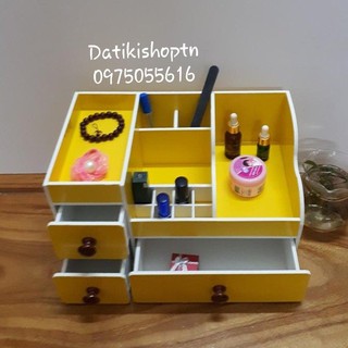 Kệ mỹ phẩm max 35cm vàng núm gỗ đậm