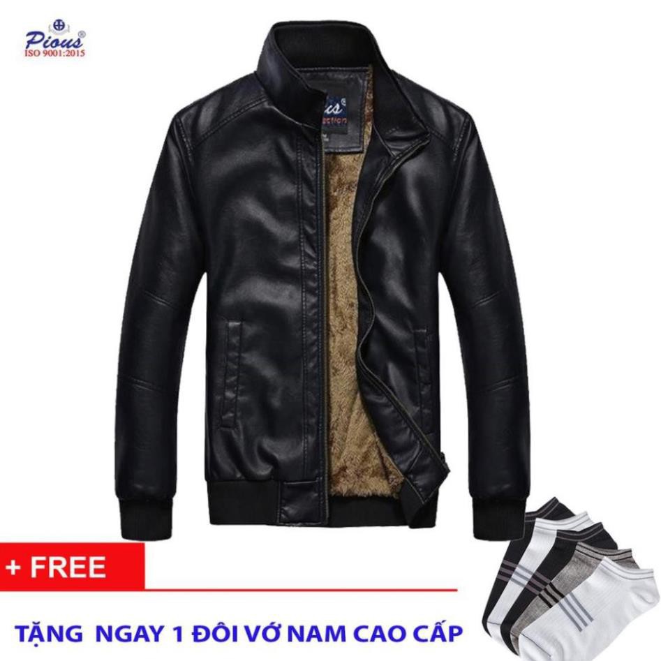 Áo khoác da lót lông nam thời trang cao cấp Gabofashion AKD75NAUĐEN hàng VNXK