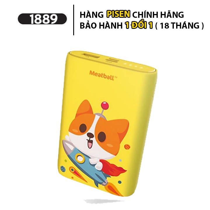 Pin sạc dự phòng Pisen Meatball 10050mah Hàng Chính Hãng - Sạc dự phòng Pisen Meatball  in họa tiết dễ thương