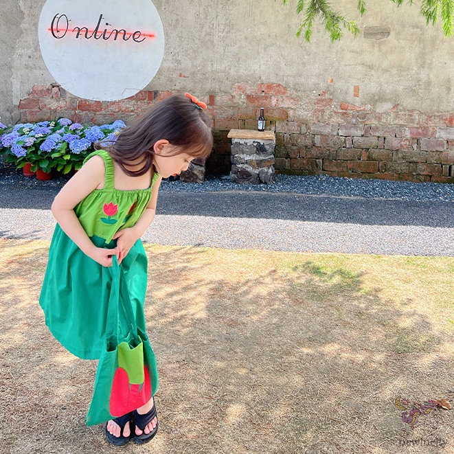 Đầm Hai Dây In Hoa Phong Cách Hàn Quốc Cho Bé Gái