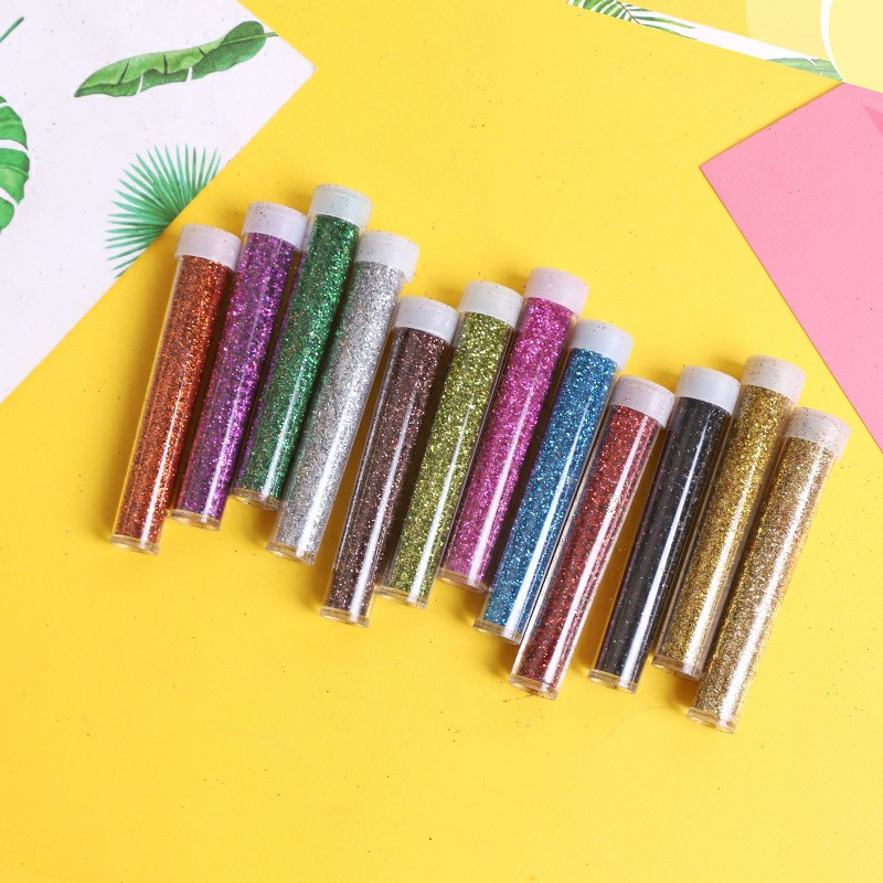 Giá sỉ 12 lọ kim tuyến nhũ 12 màu trang trí, làm slime, nail, rắc cánh hóa, handmade - VPP Brendo