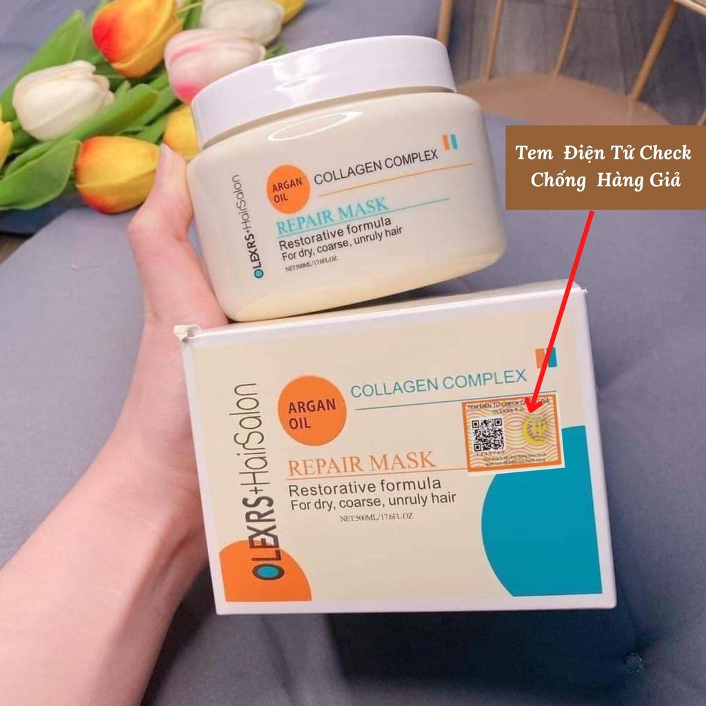Ủ Tóc xudastore Kem Ủ Tóc Olexrs Hairsalon Argan Oil Collagen 500ml Phục Hồi Tóc Hư Tổn