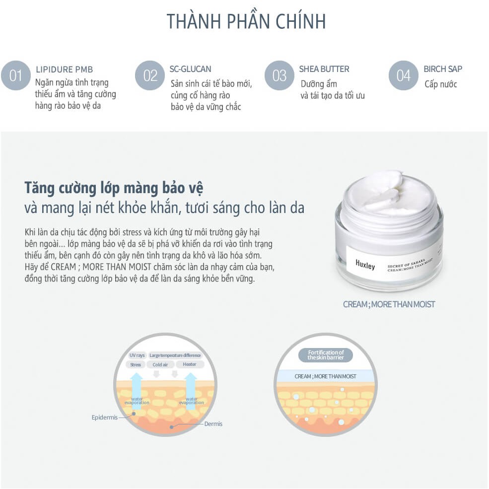 Bộ 3 Sản Phẩm Dưỡng Sáng Cấp Ẩm Cho Da Huxley (Toner Extract It 120ml + SR Grab Water 30ml + Kem More Than Moist 50ml)