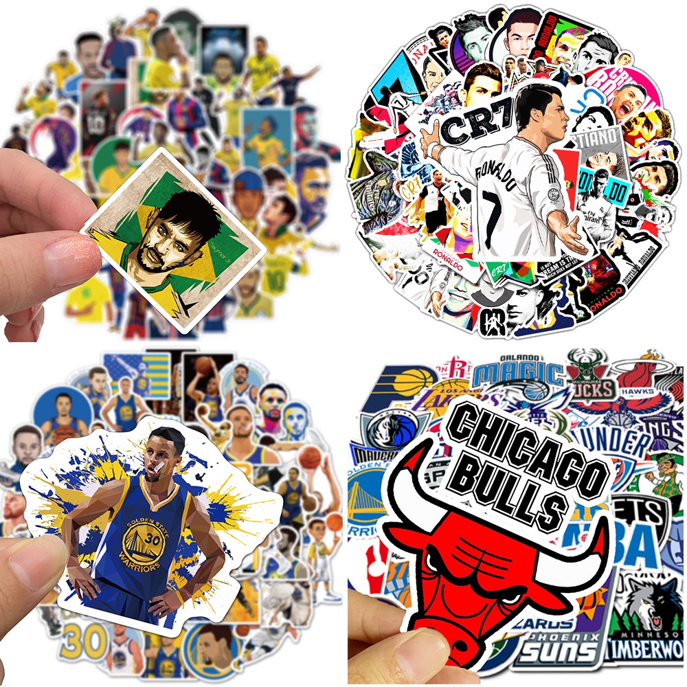 Sticker Bóng Đá Bóng Rổ 50 Decal Cắt Sẵn Neymar Messi Ronaldo NBA Kobe Curry Sneaker Slam Dunk Dán Điện Thoại Laptop