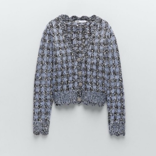 (Nguyên set) Set áo len kẻ xanh đính đá Zarraaa