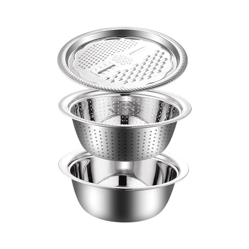 Bộ rổ nạo rau củ đa năng ba món kèm chậu inox 304 không gỉ nhiều chức năng cao cấp tiện lợi đồ dùng bếp cao cấp Angola