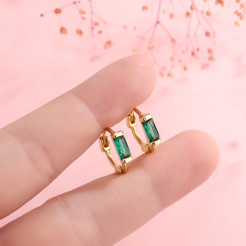 Bông Tai Mạ Bạc 925 Đính Ngọc Lục Bảo Thiết Kế Đơn Giản Thanh Lịch Cho Nữ