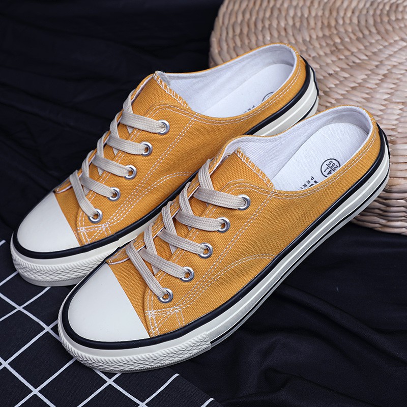 2021 Summer 1970S Semi-Drag Canvas Shoes Male Large Size 41-45 Students Korean Version Of No Lazy Shoes 40 Cloth Slipper