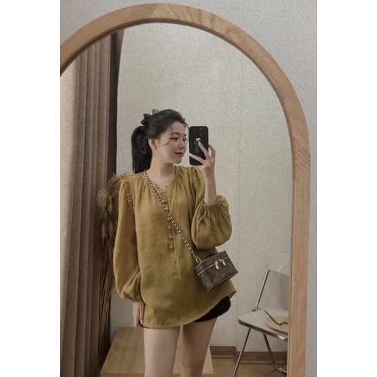 ( Ảnh thật ) A0603 Áo sơ mi cúc ngực tay bồng oversize