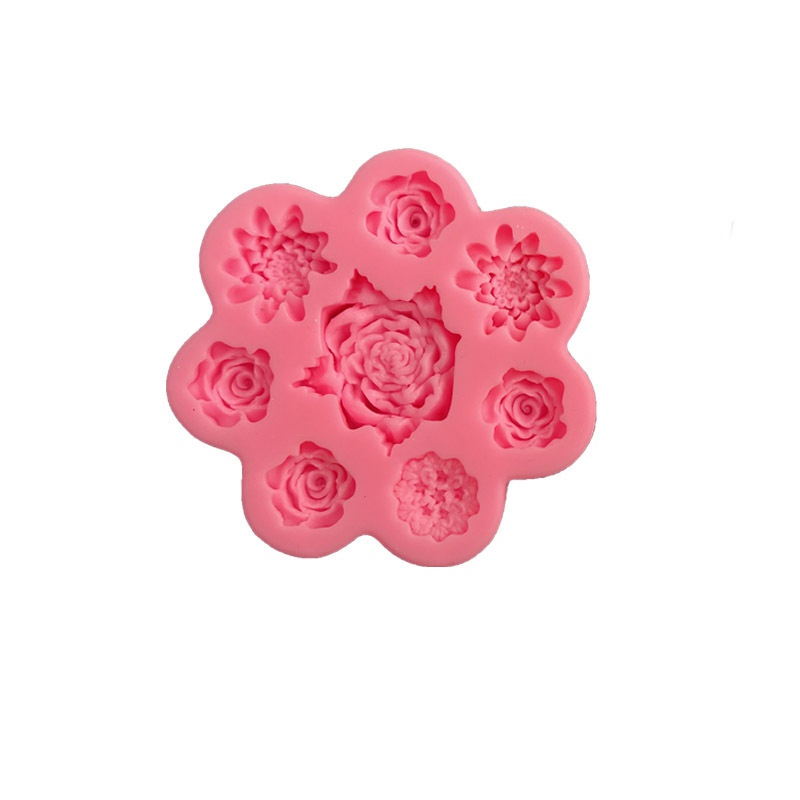 Khuôn Silicone Nhấn Bánh Hình Hoa Hồng &amp; Mẫu Đơn