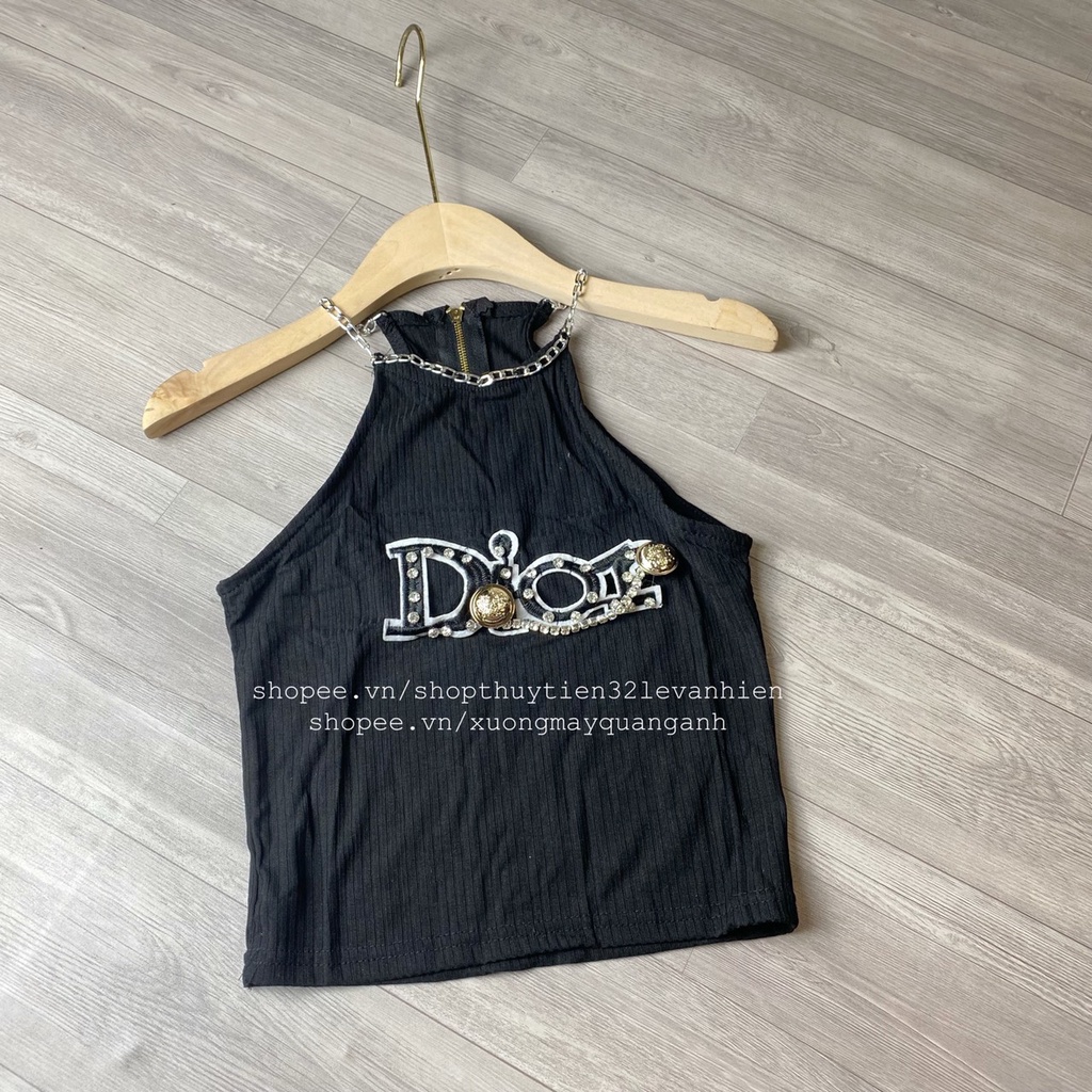 Áo cổ yếm xích đính đá