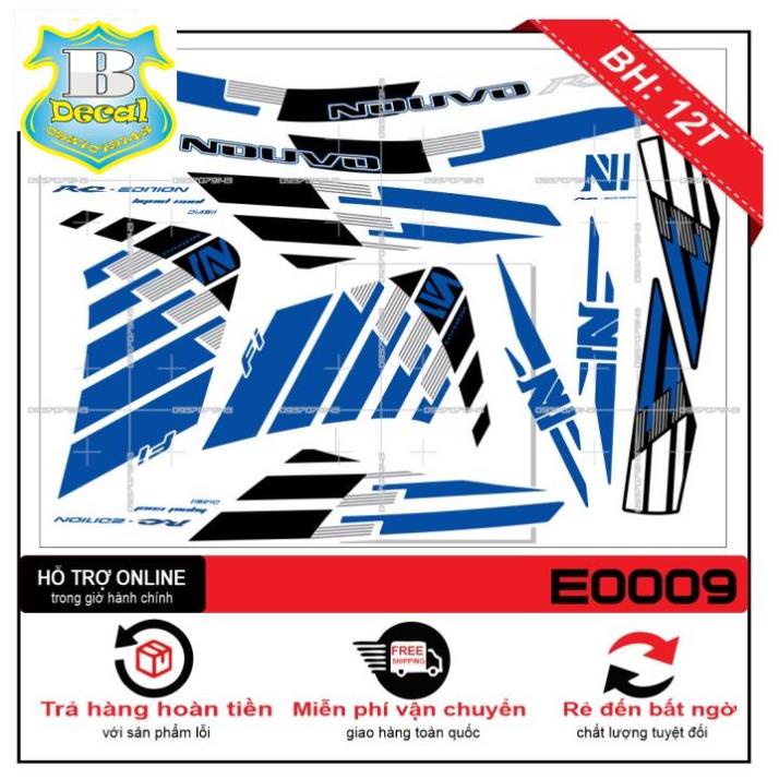 ( Quí khách vui lòng mang ra tiệm cho thợ dán ) Tem NOUVO 4 LX TRẮNG XANH [Bi Decal]