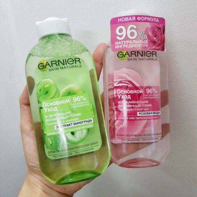 Nước hoa hồng Garnier - Toner Garnier hoa hồng, nho (mẫu mới nhất date mới nhất, chai trong suốt)