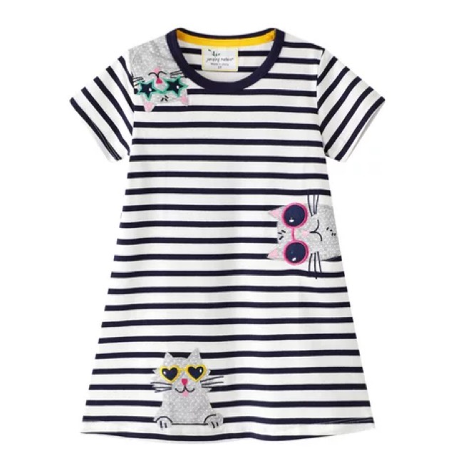 Đầm Cotton Dệt Kim Mỏng Cổ Tròn Mới Cho Bé Gái 1-8 Tuổi