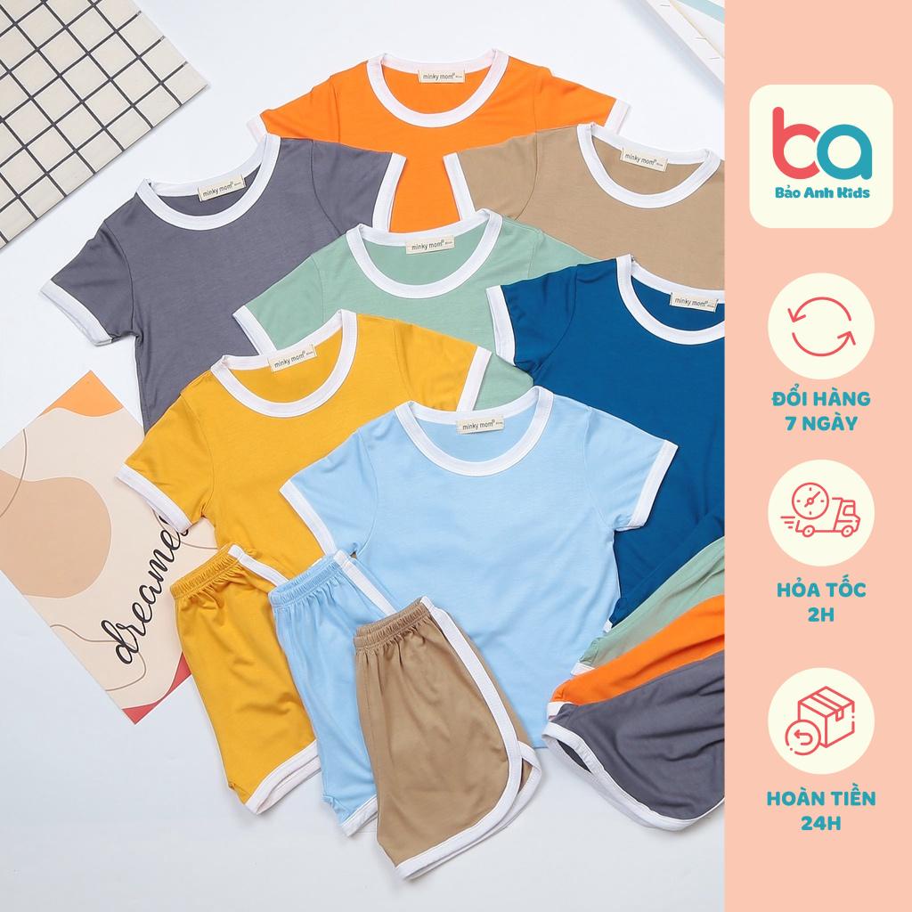 Bộ Cộc Tay Cho Bé Trai Bé Gái Minky Mom Màu Trơn Viền Trắng Vải Thun Lạnh Mềm Mịn Mát, Bộ Mặc Nhà Cho Bé  TNTRON