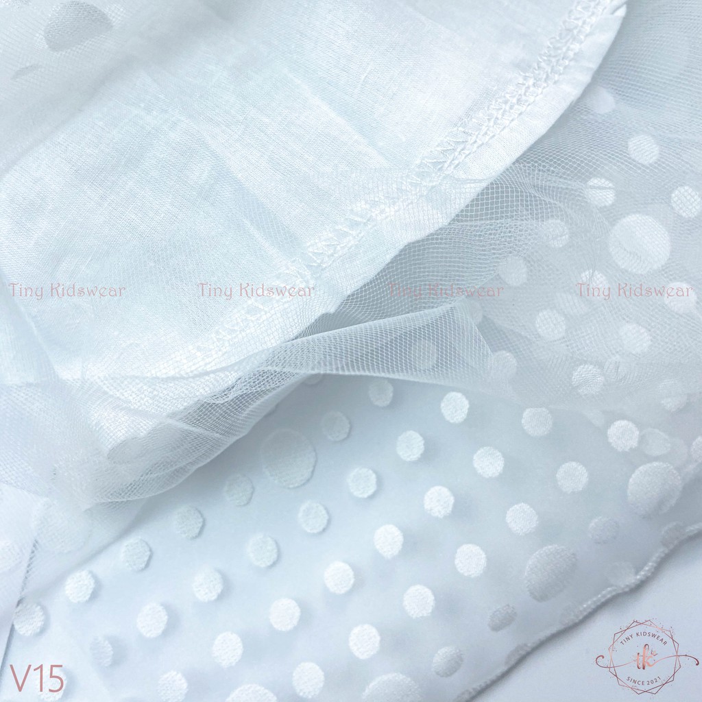 Váy Đầm Voan Trắng Chấm Bi Trễ Vai Cho Bé Gái Từ 10-18kg [V15]