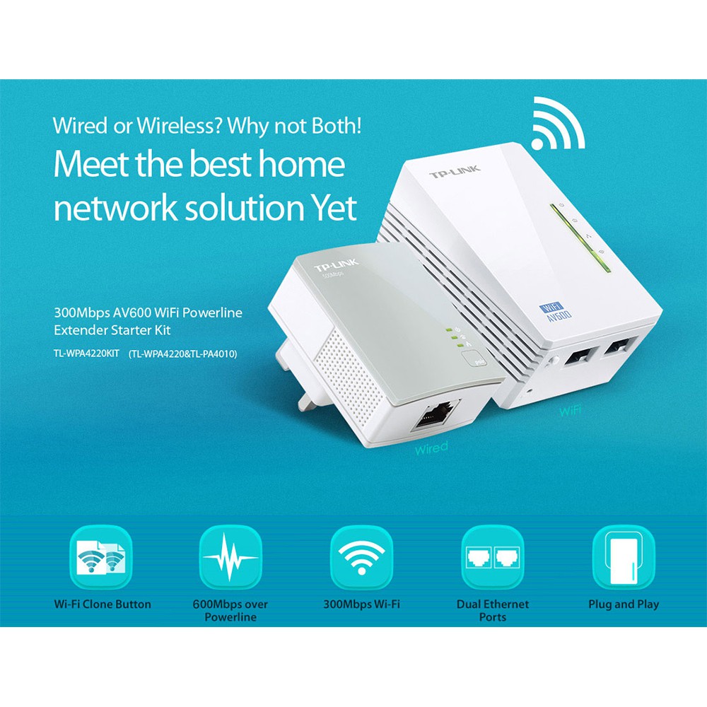 Bộ Mở Rộng Internet Qua Đường Dây Điện TP-Link TL- WPA4220KIT AV600 300Mbps 