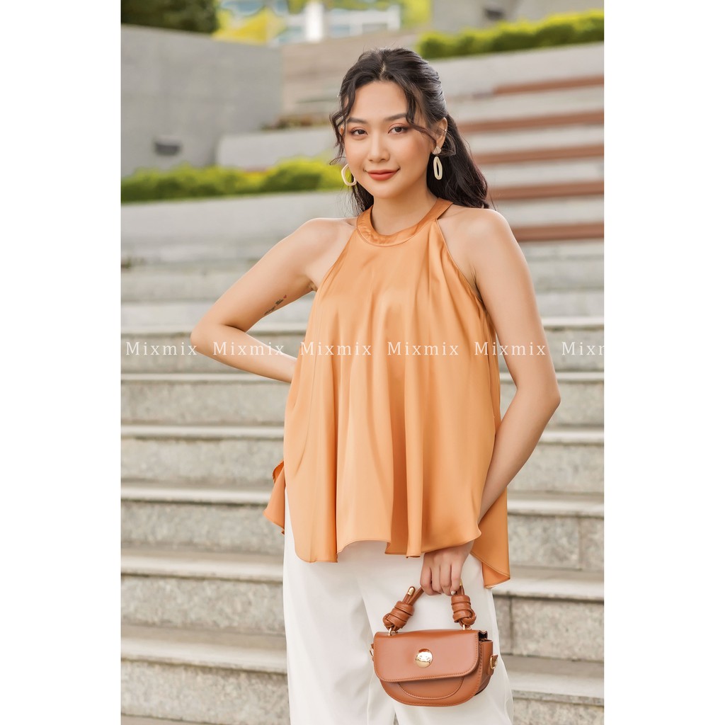 Áo yếm lụa Ellie màu gold xinh xắn - Hàng thiết kế Mixmix - Hình ảnh độc quyền shop tự chụp