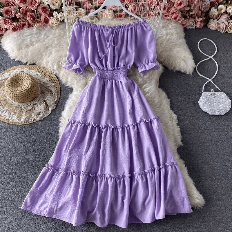 Hàng Lại Về Cho Các Nàng Đây--- Mẫu Đầm Lụa Trễ Vai Dáng Xòe Mặc Đi Chơi Dự Tiệc Siêu Cháy UP
