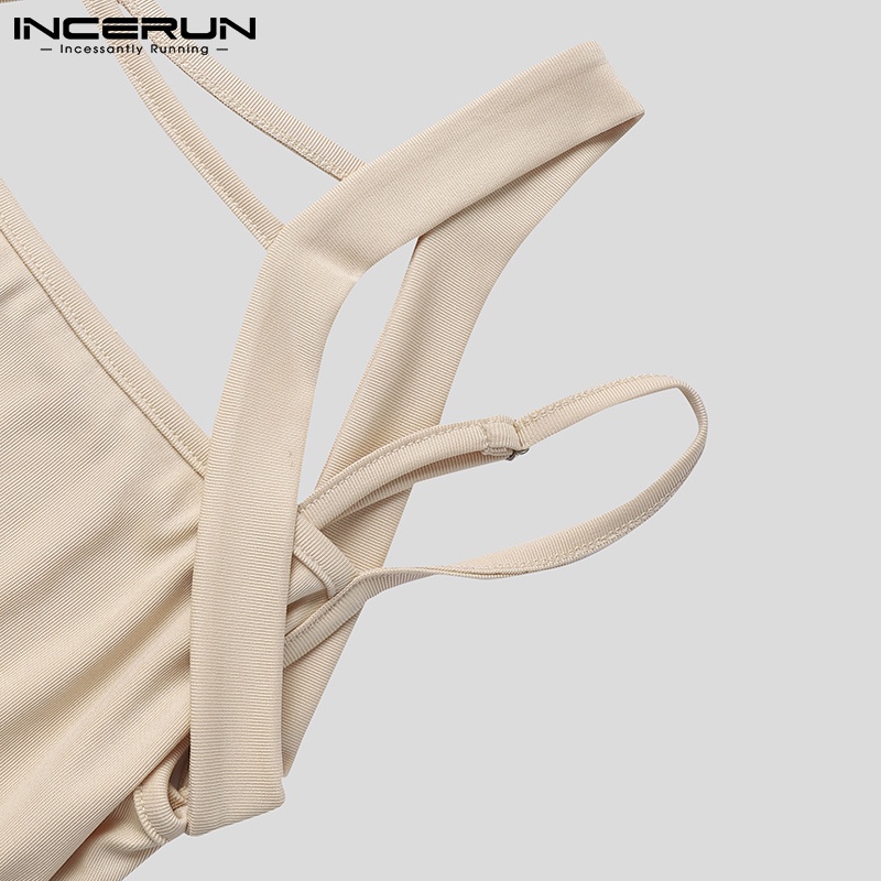 Áo tanktop INCERUN dáng ôm phối dây màu trơn thiết kế rỗng quyến rũ cho nam