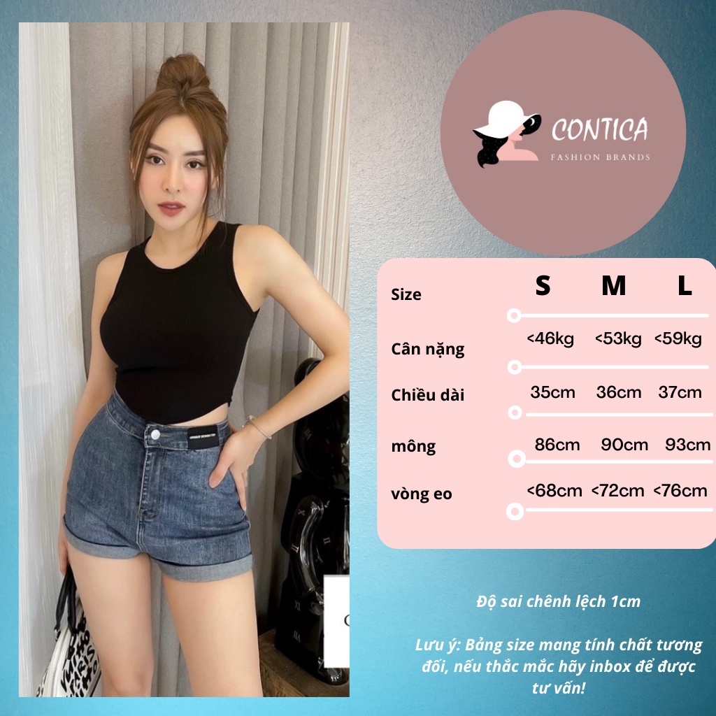 Quần short jean,quần đùi bò cạp cao co dãn siêu tôn dáng,CONTICA