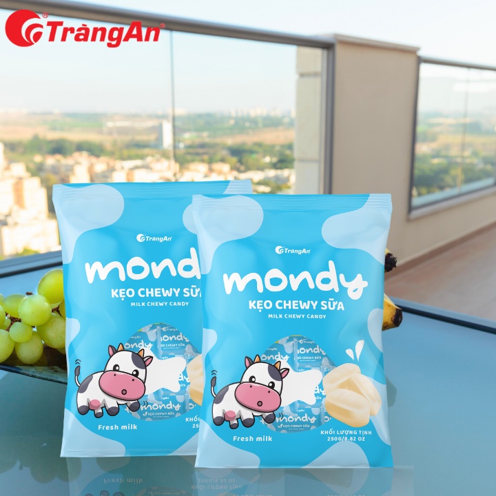 Combo 2 gói kẹo chewy sữa Mondy 250g, thương hiệu Tràng An, hạn sử dụng 12 tháng