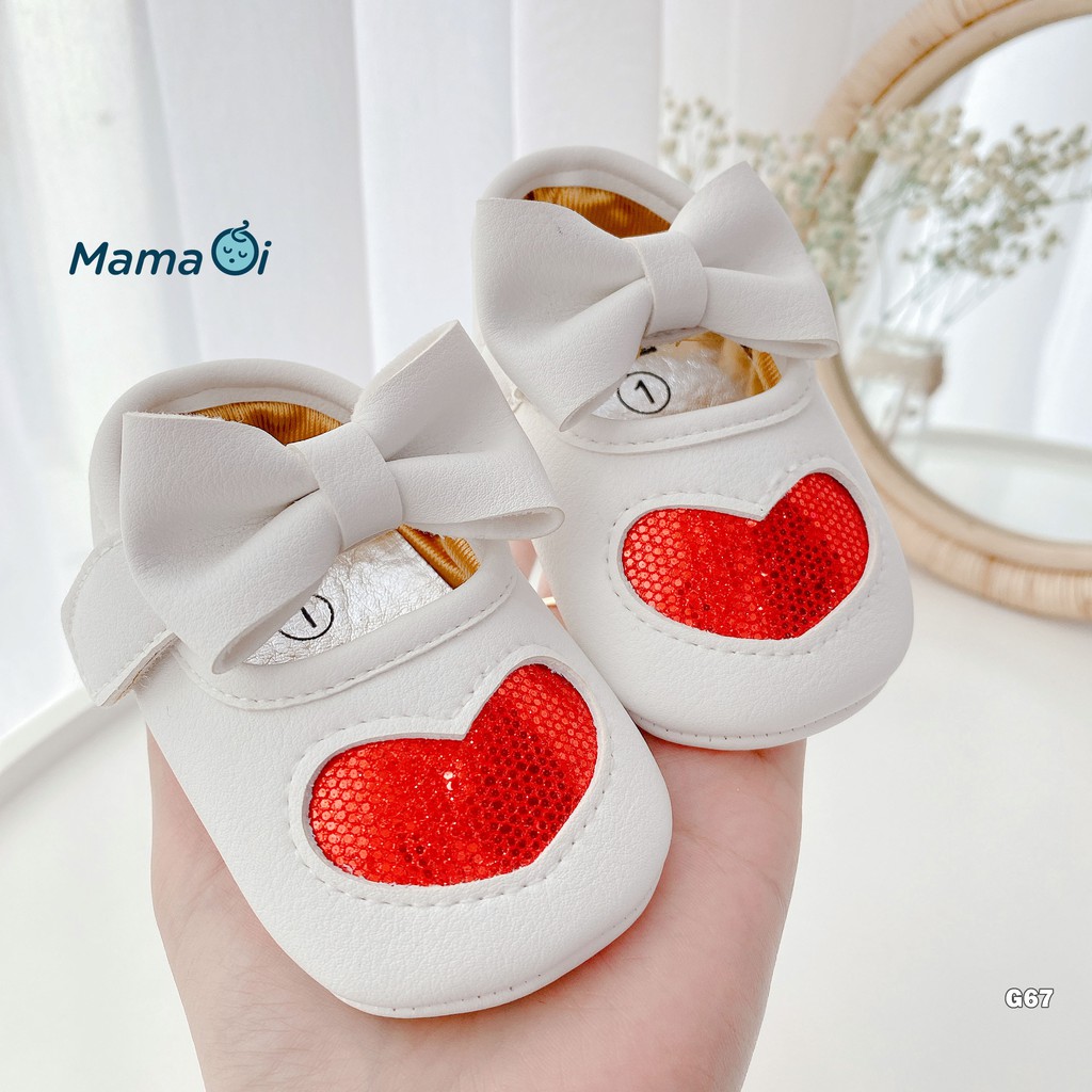 G67 Giày búp bê cho bé tập đi chất da màu trắng hình trái tim mềm mại của Mama Ơi - Thời trang cho bé