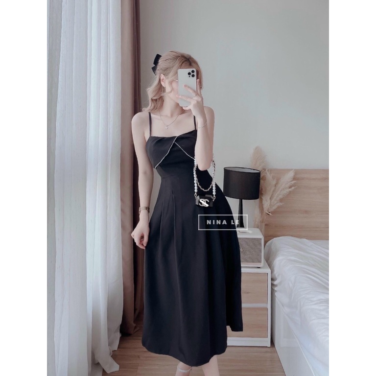 (Mẫu Mới) Đầm Hai Dây Viền Đá Dáng Xòe Siêu Xinh UP Valentina Shop