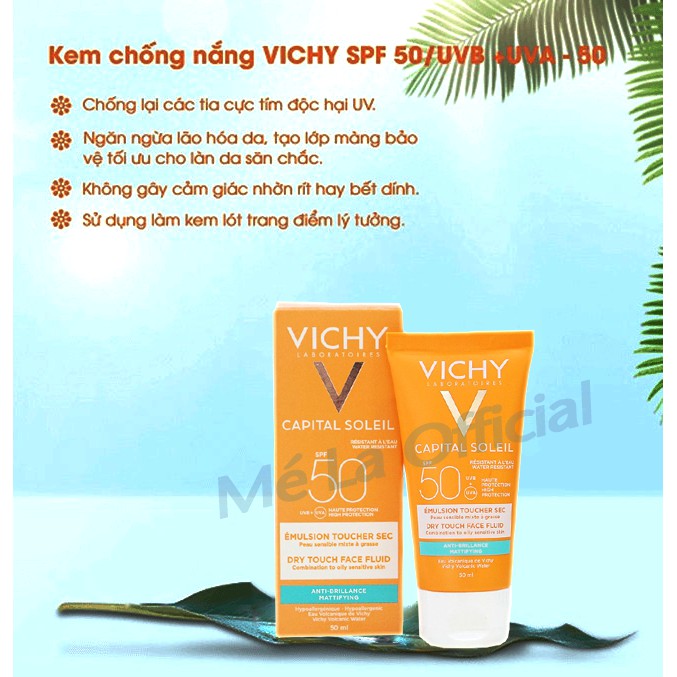 [ MẪU MỚI ] Kem Chống Nắng Vichy SPF 50 Ideal Soleil Mattifying Face Fluid Dry Touch 50ml - MÉ LA