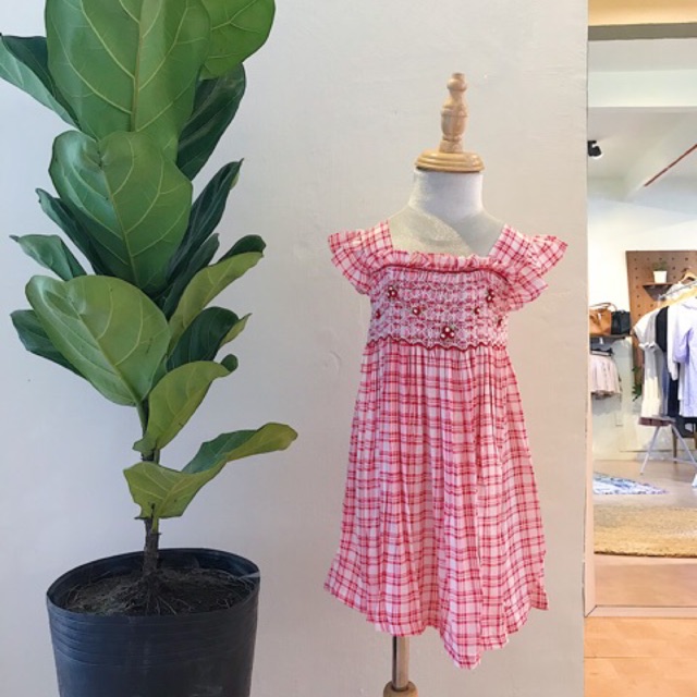 Đầm smock caro đỏ MK063