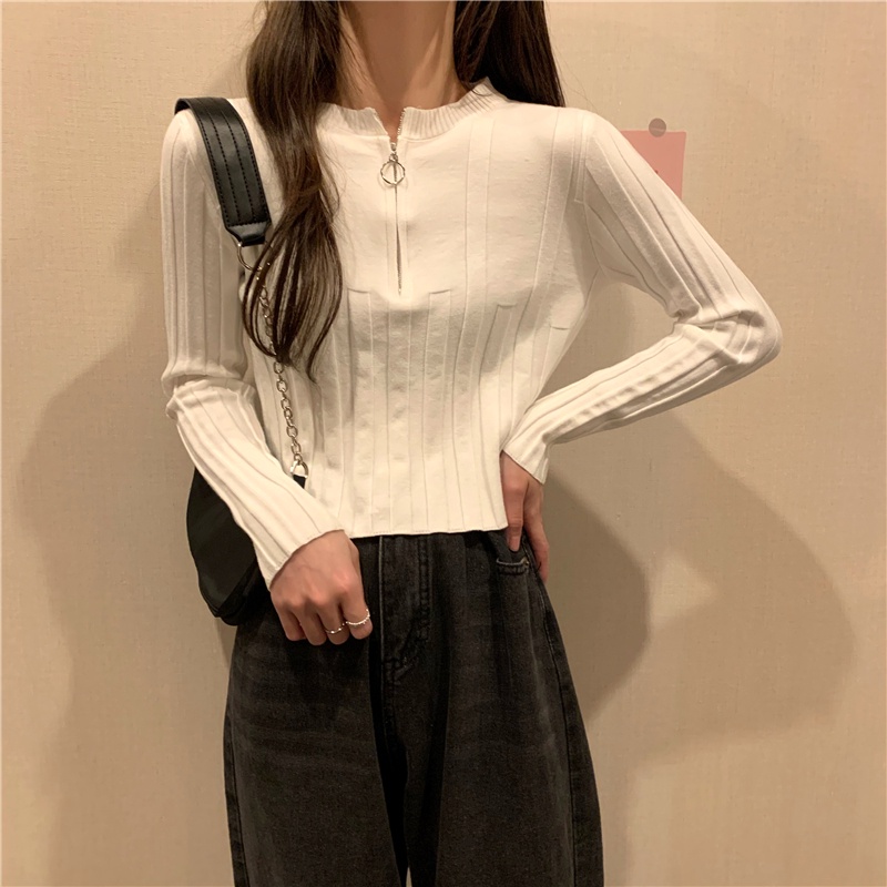 Áo len chui đầu cổ cao có khóa kéo màu sắc thời trang dành cho nữ