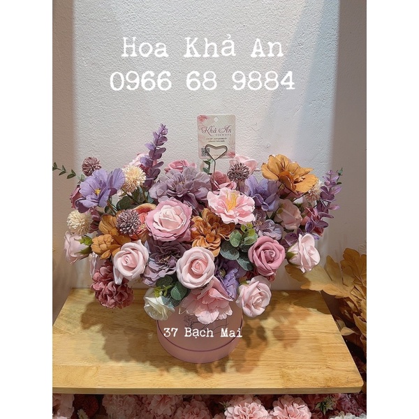 [Lẵng quà] Lẵng hoa lụa mix hoa sáp nhiều loại siêu cao cấp. Tông màu sang trọng. Tặng sinh nhật, khai trương cực đẹp